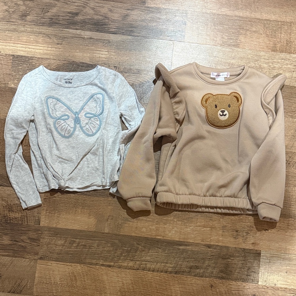 Girls Butterfly and Bear Shirts Set -size 6
